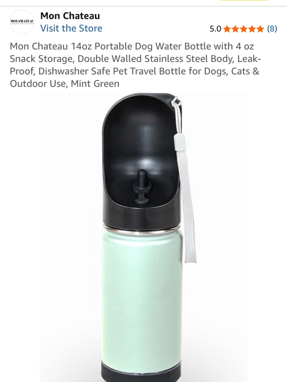 Portable Pet Water Bottle - Mint Green